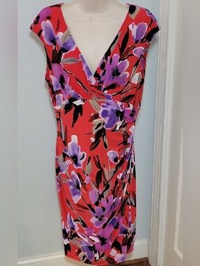 Ralph Lauren Red Midi Dress with Purple Floral Print
